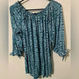 Cupio Blue Abstract Print Blouse Size L
